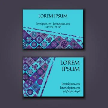 Vector Business card Design Template with Ornamental geometric mandala patter Stock Illustration