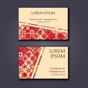 Vector Business card Design Template with Ornamental geometric mandala patter Stock Illustration