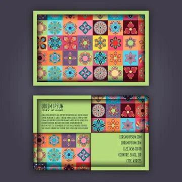 Vector Business card Design Template with Ornamental geometric mandala patter Stock Illustration