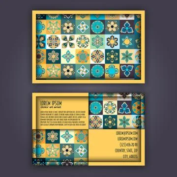 Vector Business card Design Template with Ornamental geometric mandala patter Illustrazione stock