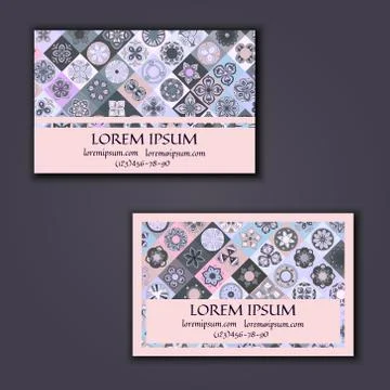 Vector Business card Design Template with Ornamental geometric mandala patter Stock Illustration