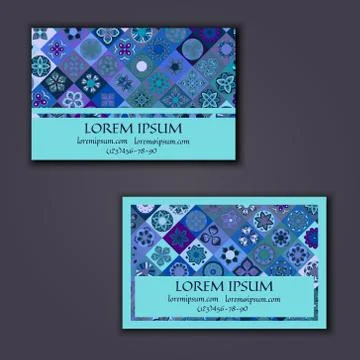 Vector Business card Design Template with Ornamental geometric mandala patter 库存插图