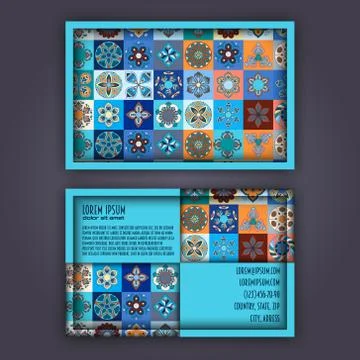 Vector Business card Design Template with Ornamental geometric mandala patter Stock Illustration
