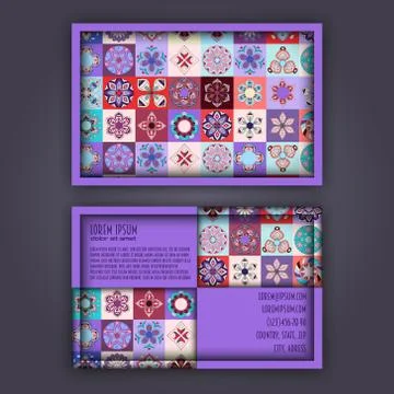 Vector Business card Design Template with Ornamental geometric mandala patter Stock Illustration