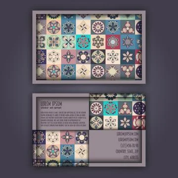 Vector Business card Design Template with Ornamental geometric mandala patter Stock Illustration