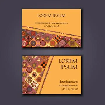 Vector Business card Design Template with Ornamental geometric mandala patter Stock Illustration