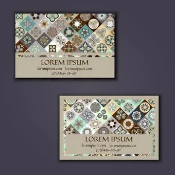 Vector Business card Design Template with Ornamental geometric mandala patter Stock Illustration