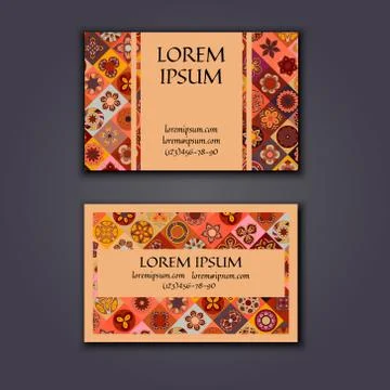 Vector Business card Design Template with Ornamental geometric mandala patter Stock-Illustration