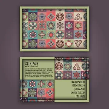 Vector Business card Design Template with Ornamental geometric mandala patter Stock Illustration