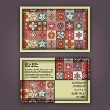 Vector Business card Design Template with Ornamental geometric mandala patter Stock-Illustration