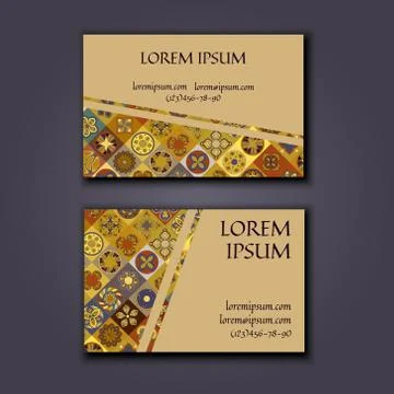 Vector Business card Design Template with Ornamental geometric mandala patter Stock Illustration