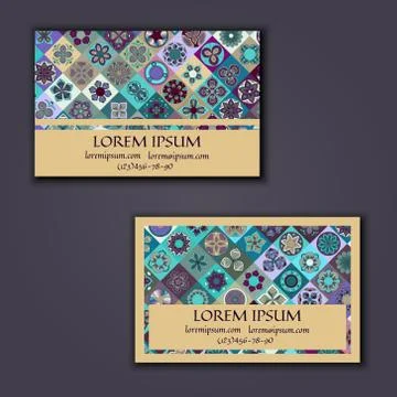 Vector Business card Design Template with Ornamental geometric mandala patter イラスト素材