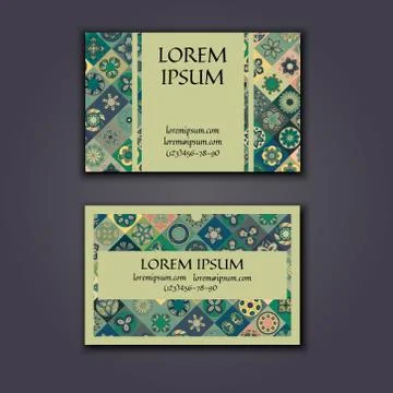 Vector Business card Design Template with Ornamental geometric mandala patt.. Stock Illustration