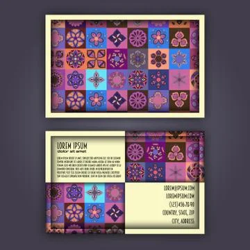 Vector Business card Design Template with Ornamental geometric mandala patt.. Stock Illustration