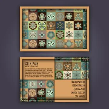 Vector Business card Design Template with Ornamental geometric mandala patt.. Illustrazione stock
