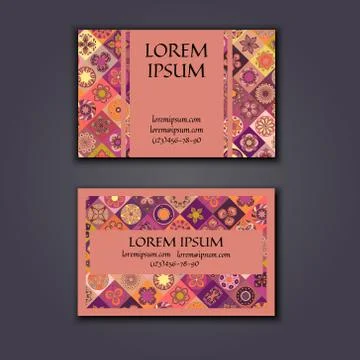 Vector Business card Design Template with Ornamental geometric mandala patt.. イラスト素材