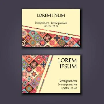 Vector Business card Design Template with Ornamental geometric mandala patt.. Stock Illustration