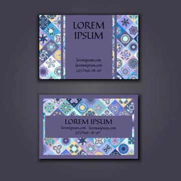 Vector Business card Design Template with Ornamental geometric mandala patt.. Stock Illustration