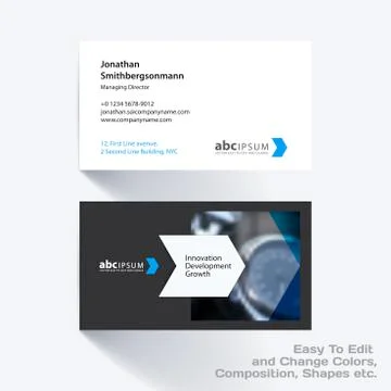 Vector business card template with colourful rectangles, arrows, Ilustración de archivo