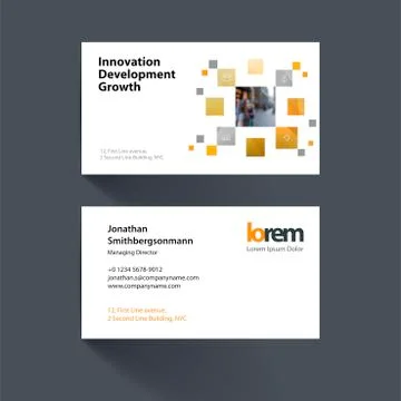 Vector business card template with many yellow rectangles, squar Ilustración de archivo