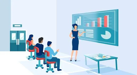 Vector of a business coach presenting charts and financial reports to employe Stock Illustration