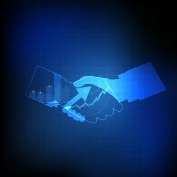 Vector : Business graphs on hand shaking on blue background Stock Illustration