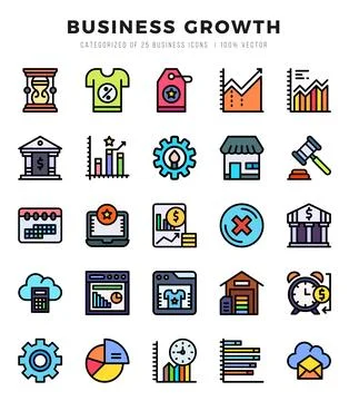 Vector Business Growth types icon set in Lineal Color style. vector illustr.. Stock Illustration
