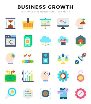 Vector Business Growth types icon set in Flat style. vector illustration. Stock Illustration