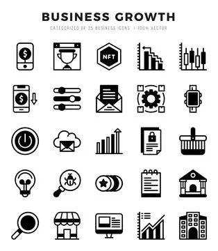 Vector Business Growth types icon set in Lineal Filled style. vector illust.. Stock Illustration