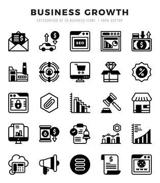 Vector Business Growth types icon set in Lineal Filled style. vector illust.. Stock Illustration