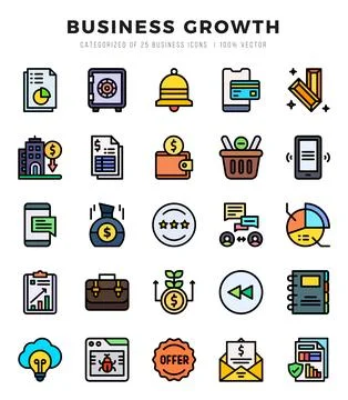 Vector Business Growth types icon set in Lineal Color style. vector illustr.. Stock Illustration