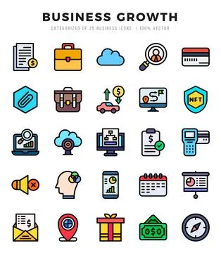 Vector Business Growth types icon set in Lineal Color style. vector illustr.. Stock Illustration