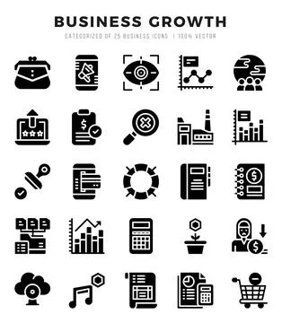 Vector Business Growth types icon set in Glyph style. vector illustration. Stock Illustration
