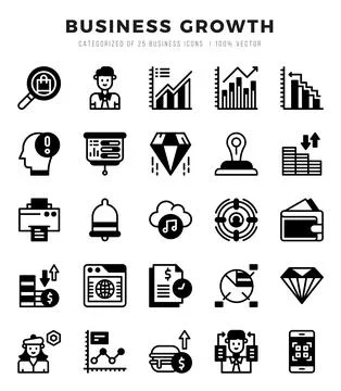 Vector Business Growth types icon set in Lineal Filled style. vector illust.. Stock Illustration