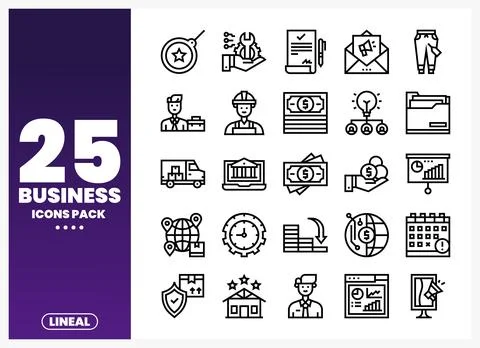 Vector business icon set with lineal graphics on white background Stock Illustration