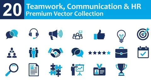 Vector business icon set for teamwork communication and HR recruitment Stock Illustration