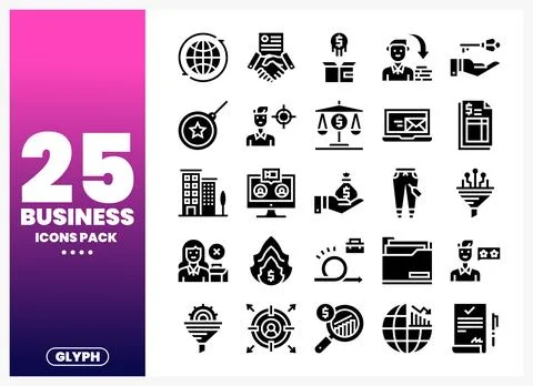 Vector business icons pack with global finance and career elements. Illustrazione stock