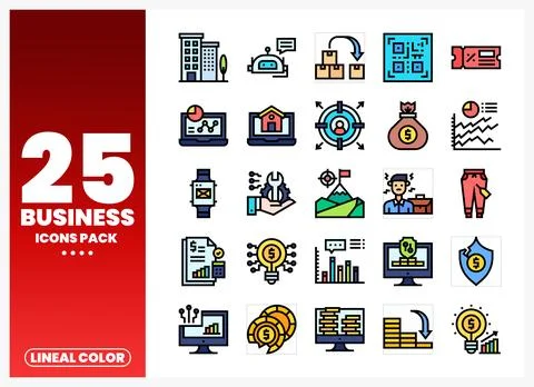 Vector business icons pack with lineal color graphics for web design Stock Illustration