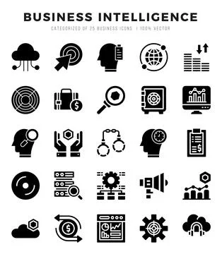 Vector Business Intelligence types icon set in Glyph style. vector illustra.. Stock Illustration