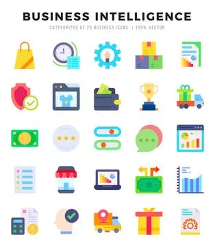 Vector Business Intelligence types icon set in Flat style. vector illustratio Stock Illustration