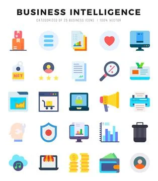 Vector Business Intelligence types icon set in Flat style. vector illustratio Stock Illustration