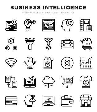 Vector Business Intelligence types icon set in Lineal style. vector illustr.. Stock Illustration
