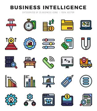 Vector Business Intelligence types icon set in Lineal Color style. vector i.. Stock Illustration