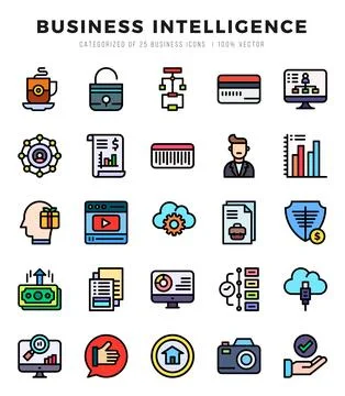 Vector Business Intelligence types icon set in Lineal Color style. vector i.. Stock Illustration