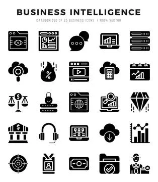 Vector Business Intelligence types icon set in Glyph style. vector illustra.. Stock Illustration