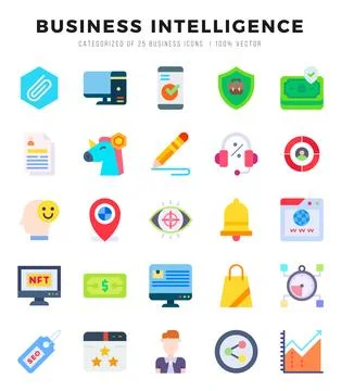Vector Business Intelligence types icon set in Flat style. vector illustratio Stock Illustration