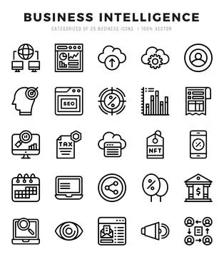 Vector Business Intelligence types icon set in Lineal style. vector illustr.. Stock Illustration