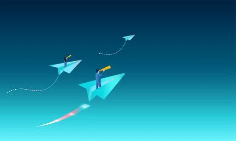 Vector of business leaders a man and a woman flying on paper planes searching Stock Illustration