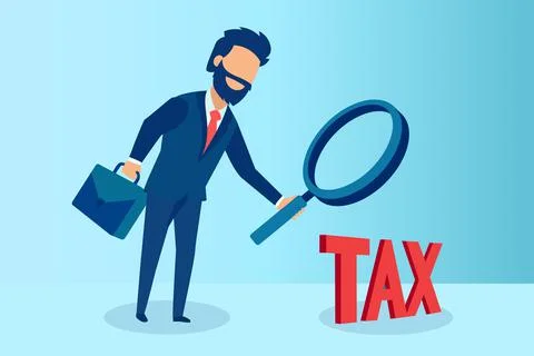 Vector of a business man auditor inspecting taxes through a magnifying glass Stock Illustration
