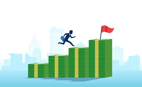 Vector of a business man climbing steps from piles of dollars Stock Illustration